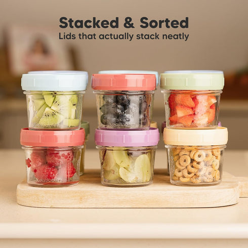 6pk 4oz KeaBabies Glass Baby Food Containers with Lids - Leak-Proof, Microwavable Small Glass Jars, Baby Purees