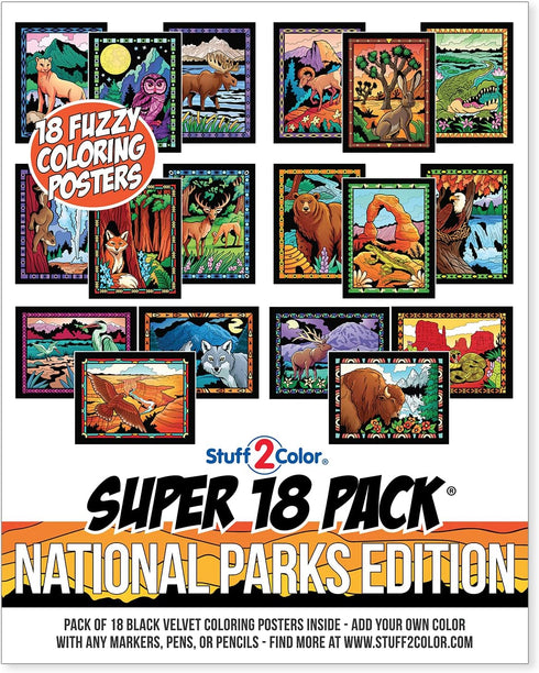 Super Pack of 18 Fuzzy Velvet Coloring Posters (National Parks Edition) -