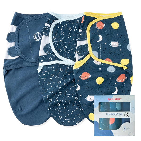 Insular Swaddle Blanket, Baby Swaddle Wrap for Newborn and Infant, Adjustable Soft Cotton Sleep Sack 3 Pack