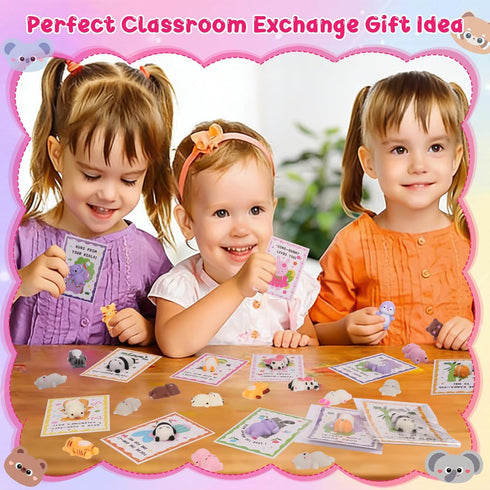 Qudoustar 28 Pack Valentines Day Gifts for Kids School with Kawaii Mochi, Stress Relief Fidget Toys with Valentines Day