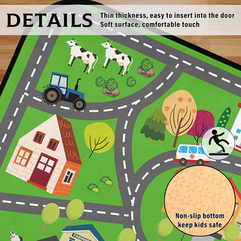 HUXINO 36"x24" Kids Play Mat Rug, Low Pile City Road Traffic Carpet, Educational Toddler Playmat with Farm & Vehicle