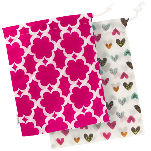 Kushies Baby On The Go Wet Bag, Doodle Hearts/Fuchsia Modern Flowers, Large Size