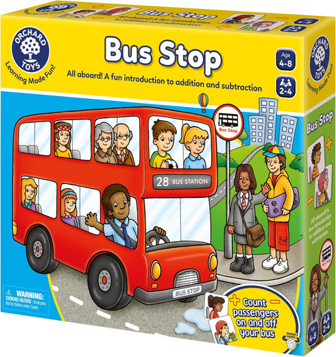 Orchard Toys Moose Games Bus Stop Game - Fun Introduction to Addition and Subtraction for Ages 4-8, 2-4 Players