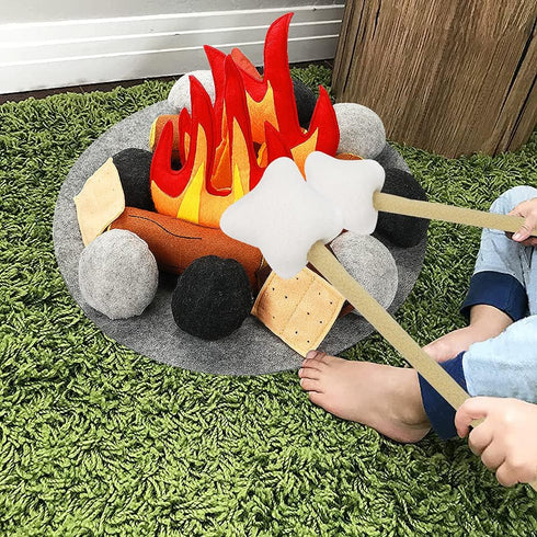 Yowlieu 23 Playset Set 3-5 PCS Pretend Campfire Toys, Kids Plush Felt Play Campfire Safe Fake Fire Wood Stones Toys