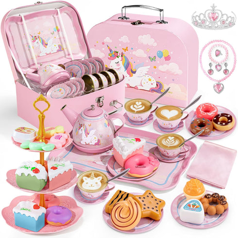 iAOVUEBY Tea Party Set for Little Girls, 49PCS Princess Tea Time Toys
