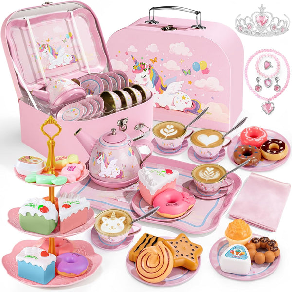 iAOVUEBY Tea Party Set for Little Girls, 49PCS Princess Tea Time Toys