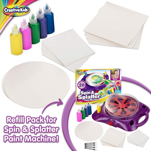 Creative Kids Spin & Paint Refill Pack - 8 Large Cards, 8 Small Cards, 4 Round Cards, 5 Bottles of Paint