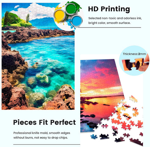 2 Pack 1000 2000 Piece Puzzles for Adults - Beach, Coconut Tree, Reef Landscape Jigsaw Puzzles - Pieces Total