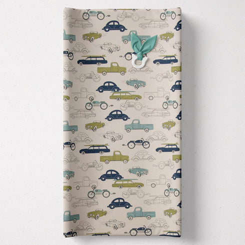 Glenna Jean Cotton Baby Diaper Changing Pad Cover Cars Trucks Motorcycles Racing Automobiles Boys Girls Nursery Blue
