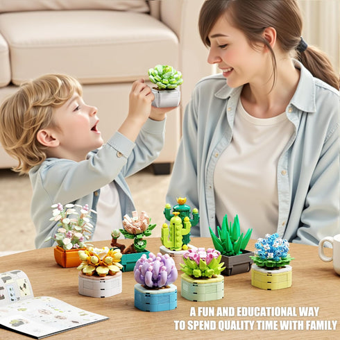 TYCOLE 9 1 Set-Creative 8-12(832 in Tiny Flowers Succulents Artificial Plant Botanical Building Block Toy, Botanical