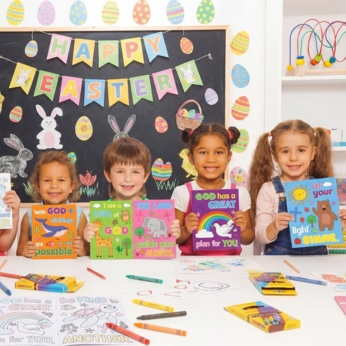 Gilprop 168pcs Christian Coloring Books with Crayons for Kids Easter Mini Coloring Book Bulk Religious Bible Story