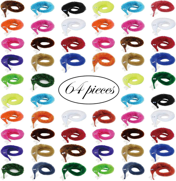 64 Pcs Worms on Invisible String, Carnival Party Favors for Kids Birthday Christmas, Random Colors
