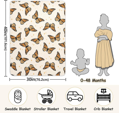 KICPOAY 30x40 Inch Swaddle Blanket for Brown Monarch Butterflies Baby Receiving Blanket Muslin Baby Swaddles Soft