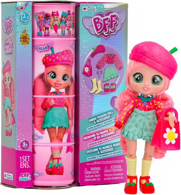 Cry Babies BFF Ella Fashion Doll with 9+ Surprises, Outfit and Accessories for Kids 4+, 7.8 Inch