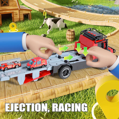 3-7 6 Versatile Transforming Truck with Race Tracks for Kids Ages - Foldable Car Toy with Dual Launchers, Cars