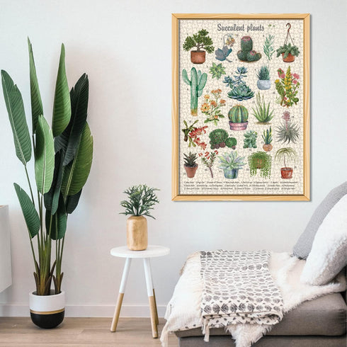 Vintage Succulent Puzzles for Adults - 1000 Pieces - Cactus Jigsaw Puzzle Featuring 23 Succulent Plants