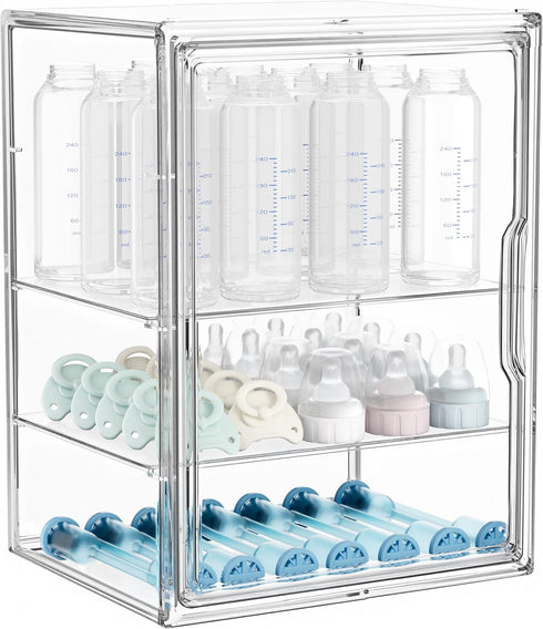 HBlife Baby Bottle Storage Organizer for Countertop Cabinet, 3 Tiers Adjustable Clear
