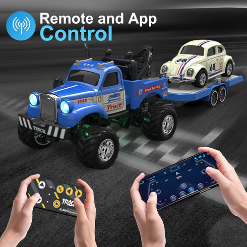 1:64 2.4Ghz 3-Speed 4-8 MOONTOY Scale Mini Alloy Truck RC Car with LED Lights, Remote and App Control Toy Car