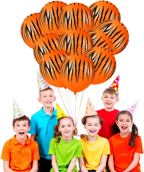 40 Tiger Balloons with Animal Print Stripes, Jungle Safari Theme for Zoo Party Supplies and Birthday Decoration