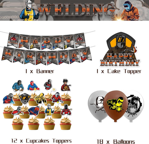 Electric Welding Party Decorations Electric Welding Birthday Party Supplies Includes Electric Welding Birthday Banner Cake Topper Cupcake Toppers Balloons for Electric Welder Birthday Party