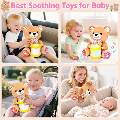 6-12 1, 2 V-Opitos Stuffed Bear Musical Toys for Baby Months+, Early Learning Light up Music Drum, Perfect Christmas