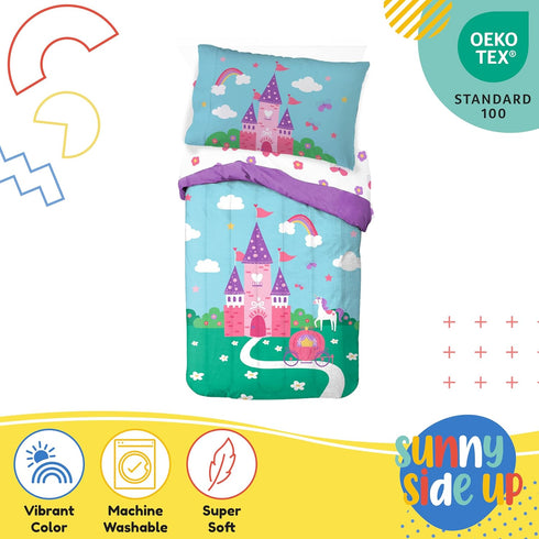 Set 4 Set Sunny Side Up Magic Castle Toddler Comforter - Piece Preschool Bedding Includes Comforter, Sheets & Pillow