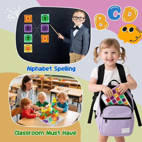 Windidi 47PCS 1-3 3-5 4-8, Magnetic Tiles Travel Toys, Mini Magnetic Letters Building Blocks With ABC Alphabet Iron