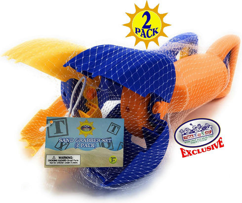 14.5" Set 2 Pack Matty's Toy Stop Plastic Sand Grabber Claw Scoops for Sand & Beach (Blue/Yellow & Orange/Blue) Gift