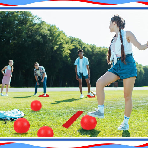 Hiboom 10 Pcs Kickball Set, 10 Inch Dodgeball Playground Balls with Bases, Needles, and Pump for Backyard Games