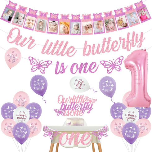 Butterfly 1st Birthday Decorations for Girls Pink Purple Our Little Butterfly is