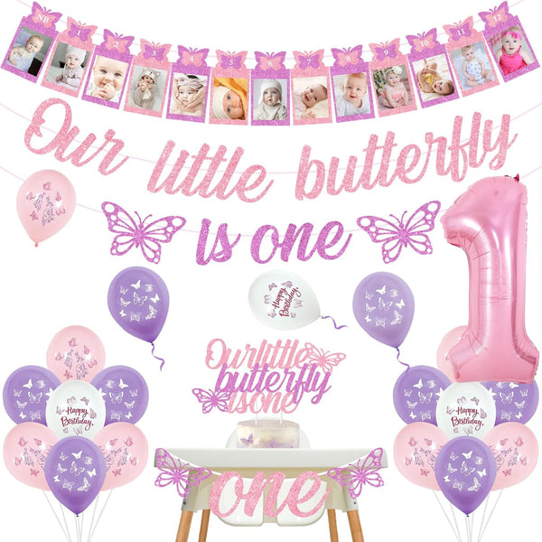Butterfly 1st Birthday Decorations for Girls Pink Purple Our Little Butterfly is