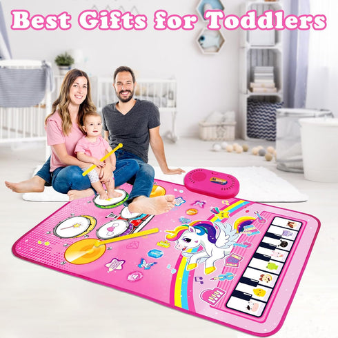 Toys for 1 Year Old Girl Gifts: Baby Musical Mat Toddler Toys Age 1-2, 3 in 1 Piano Drum Animal Touch Unicorn Toys for