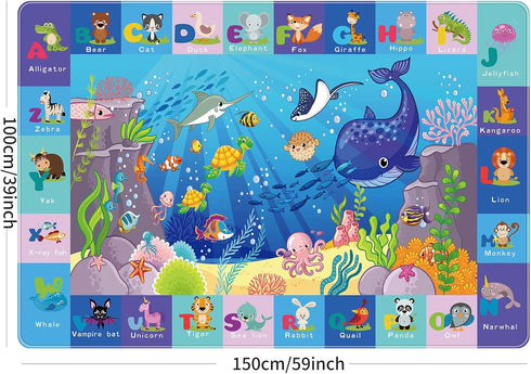 Tummy (59X39.4 INCH) Baby Mat for Floor-Underwater World Play Rug, ABC Kids Rugs for Playroom, Ocean Playmat Crawling