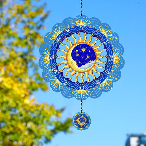 Metal Wind Spinners - Outdoor Hanging Zodiac Signs, Moon Wind Catcher, Metallic Wind Chime for Garden Decor