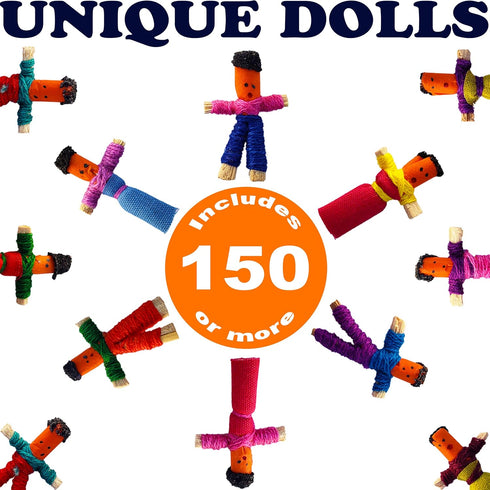150 Worry Dolls in Bulk from Guatemala - Girls and Boys - Worry Doll - Guatemalan Dolls - Mayan - Trouble - Anxiety - People - Mexican - (1 in) (150 Pack)