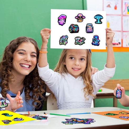50 Pack Pcs Neon Mushroom Stickers for Kids, Waterproof Vinyl Vegetation Decals for Water Bottle Laptop, Teens Girls