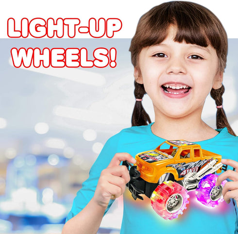 ArtCreativity Light Up Monster Truck Set - 2, 6 Inch Trucks with Flashing LED Tires, Best Gift for Kids