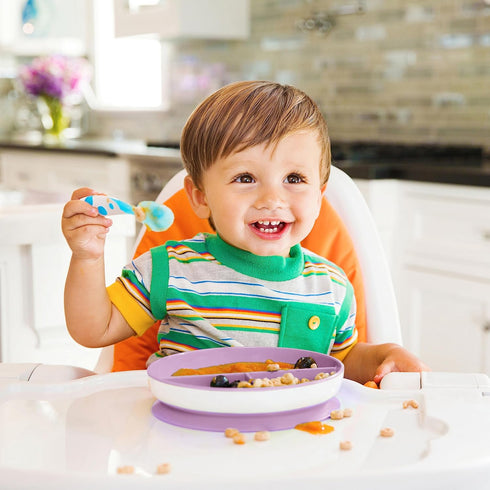 Munchkin Stay Put Suction Plates - 3 Divided Sections for Baby and Toddler, Pink/Purple