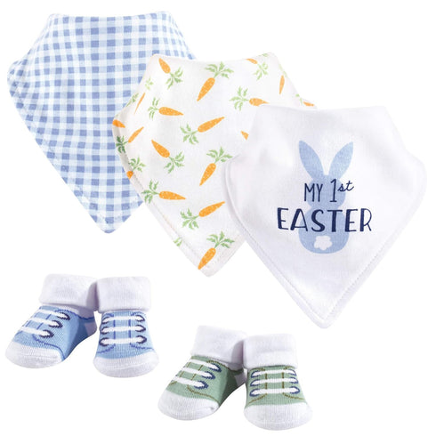 Hudson Baby Unisex Baby Cotton Bib and Sock Set, Boy First Easter,