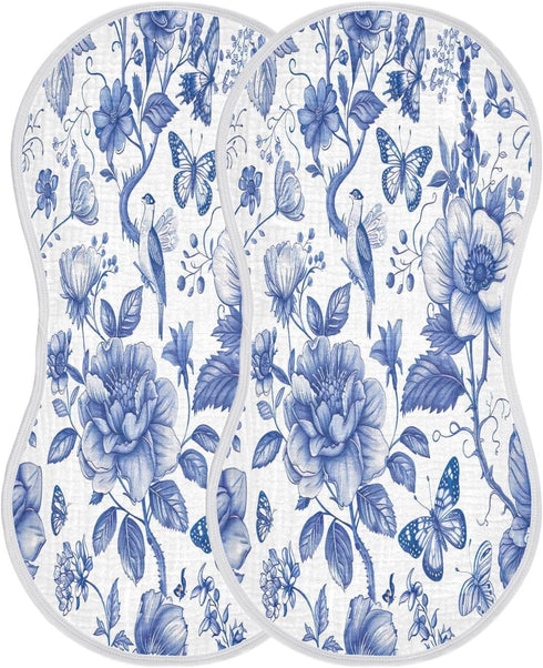 YETTASBIN Blue Flower Muslin Baby Burp Cloth, Super Soft Absorbent Cotton Burp Rag Baby Bibs Feeding Cloth for Newborn