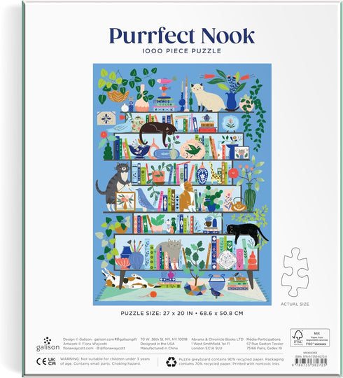 Galison Purrfect Nook – 1000 Piece Jigsaw Puzzle Featuring Artwork of a Cozy Shelf for Cat Lovers