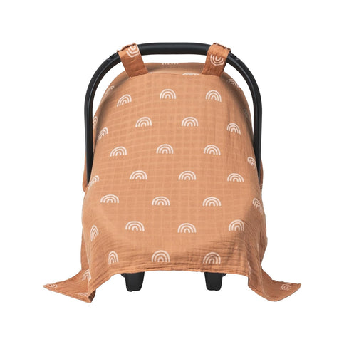 Meracorallo Muslin Baby Car Seat Cover, Boho Rainbow Infant Carrier Cover Lightweight