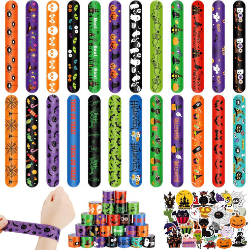320 Pcs Halloween Slap Bracelets Party Favors for Kids, Halloween Treat Bag Stuffers and Stickers
