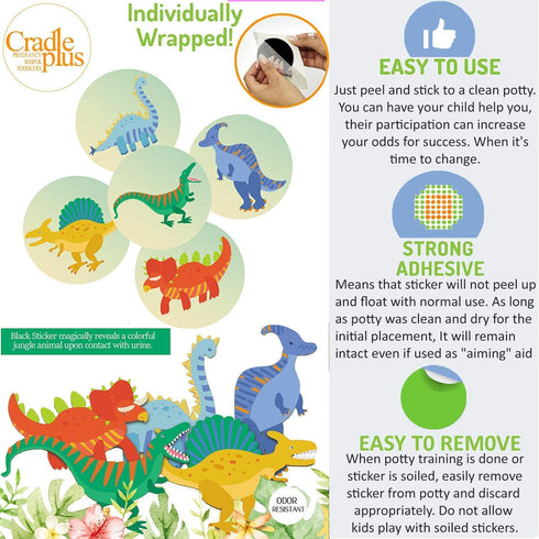Potty Training Seat Magic Sticker - Dinosaur Color Changing Toilet Targets, 5 Pack with Free Potty eBook
