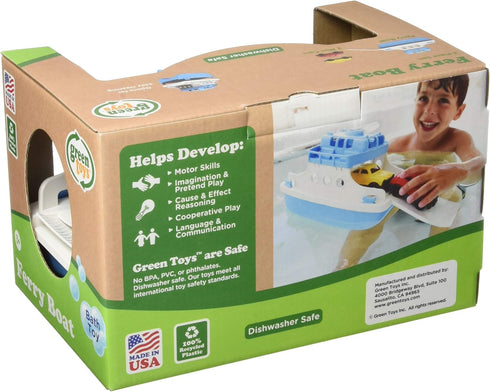 Green Toys Blue/White Ferry Boat, Kids Bath Toy Floating Vehicle, Pretend Play, Motor Skills, No BPA, Dishwasher Safe