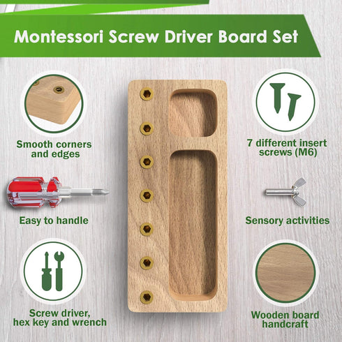 Panda Brothers Montessori Screwdriver Board Set, Wooden Toys for 4 Year Old Kids, Sensory Bin Fine Motor Skills