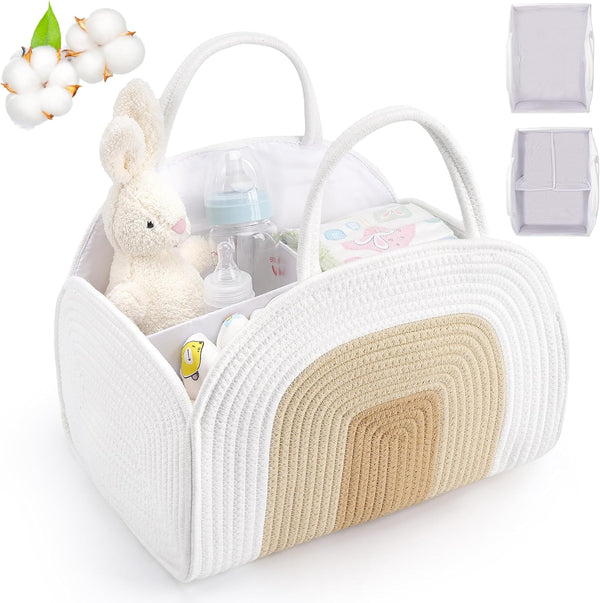 Baby Diaper Caddy Organizer, Cotton Rope Diaper Organizer for Changing Table, Sturdy