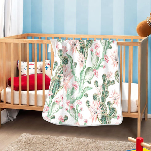 Cactus Baby Blanket for Girls Boys - Soft Warm Reversible Infant, Newborn, Toddler Receiving Blanket, 30"x40"