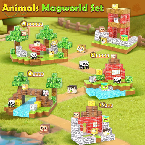 150PCS 3-8, 3+ Magnetic Blocks-Build Mine Magnet World Animals Edition Building Toys for Boys & Girls Age Magnetic