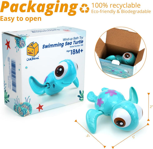 DUCKBOXX XX Wind-up Swimming Sea Turtles Bath Toy, No Battery, Mold-Free Anti-Rust Interactive Montessori Toy for Kids